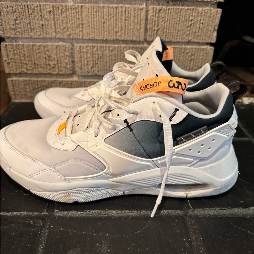 Jordans Men's White and Gray Athletic Sneakers with Orange Accent - Picture 2 of 6